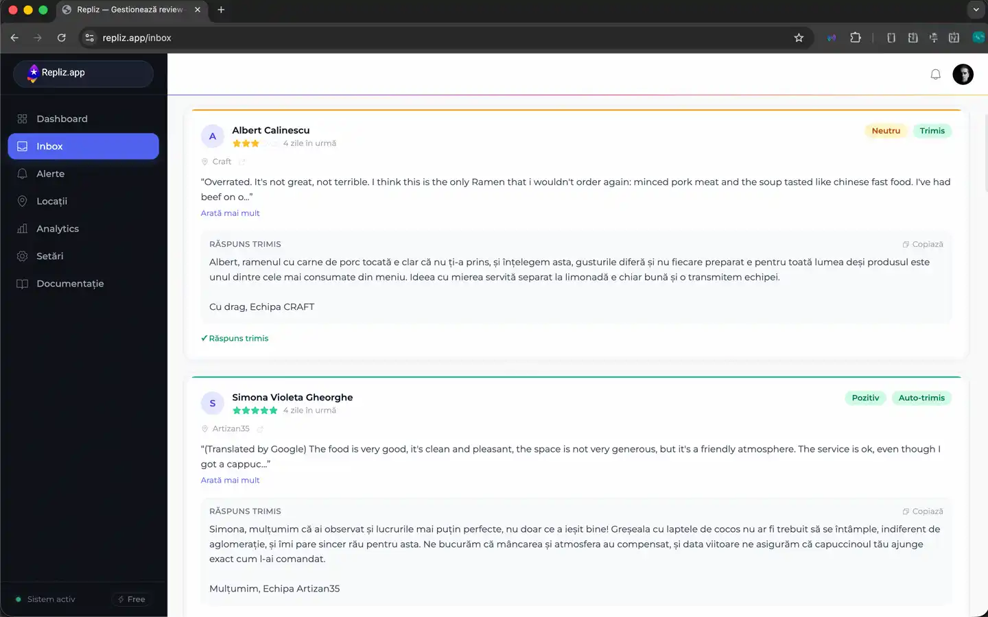 Vokso inbox — toate review-urile într-un singur loc